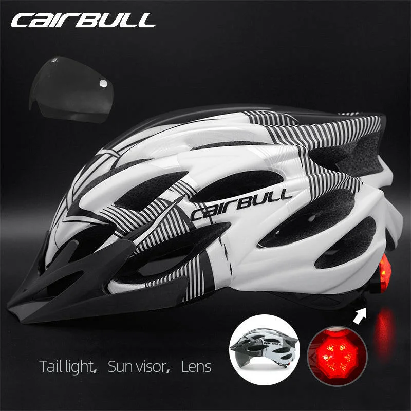 Cairbull MTB/Road Helmet Ultralight Cycling Helmet Magnetic Goggle with Tail Light  Integral Bike Helmet Removable Sun Visor