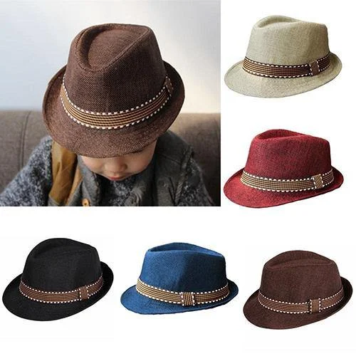 Unisex Kids' Fashion Cool Jazz Pitched Crown Short Brim Hat Cap Fedora Hat