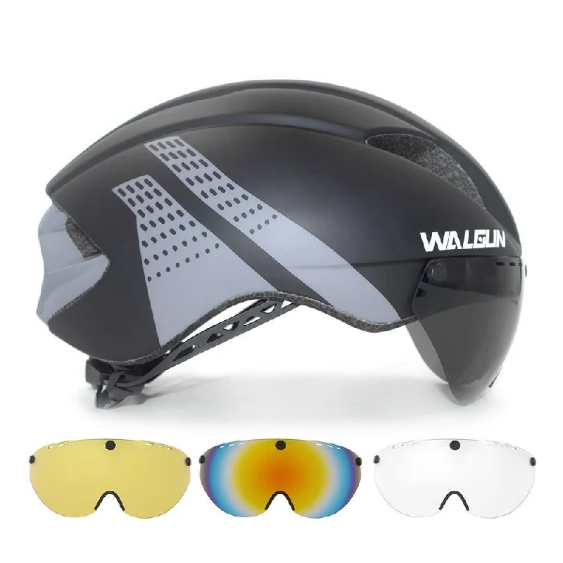 WALGUN Aero Cycling Helmet Road Bike Helmet Adults Lens Goggles Visor Time Trial TT Triathlon Bicycle Helmet M L for Men Women