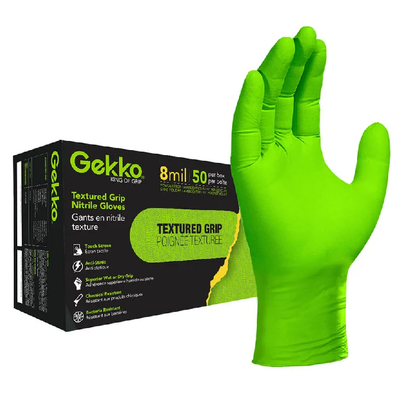 Gekko 8 Mil Textured Grip 11.5 in. Rolled Cuff Disposable Nitrile Glove (50-Pack)