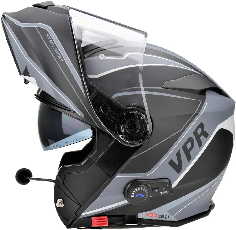 Viper RSV-171 Flip Front Helmet Fitted with Blinc Bluetooth System - Zone Matt Grey