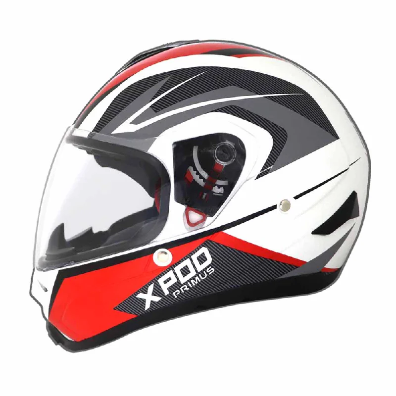 TVS XPOD Primus Helmet for Men- ISI & DOT Certified, EPS Impact Absorption, Quick Release Strap – Premium Bike Helmet for Safety & Comfort (White Red)