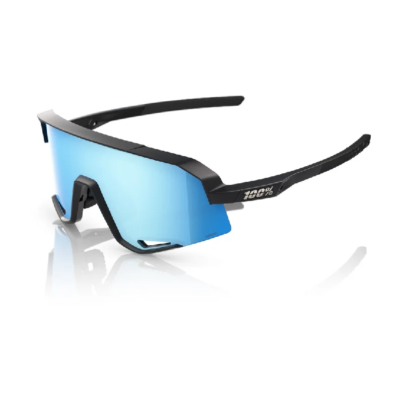 100% SLENDALE Cycling Sunglasses - Matte Black - HiPER Blue Mirror