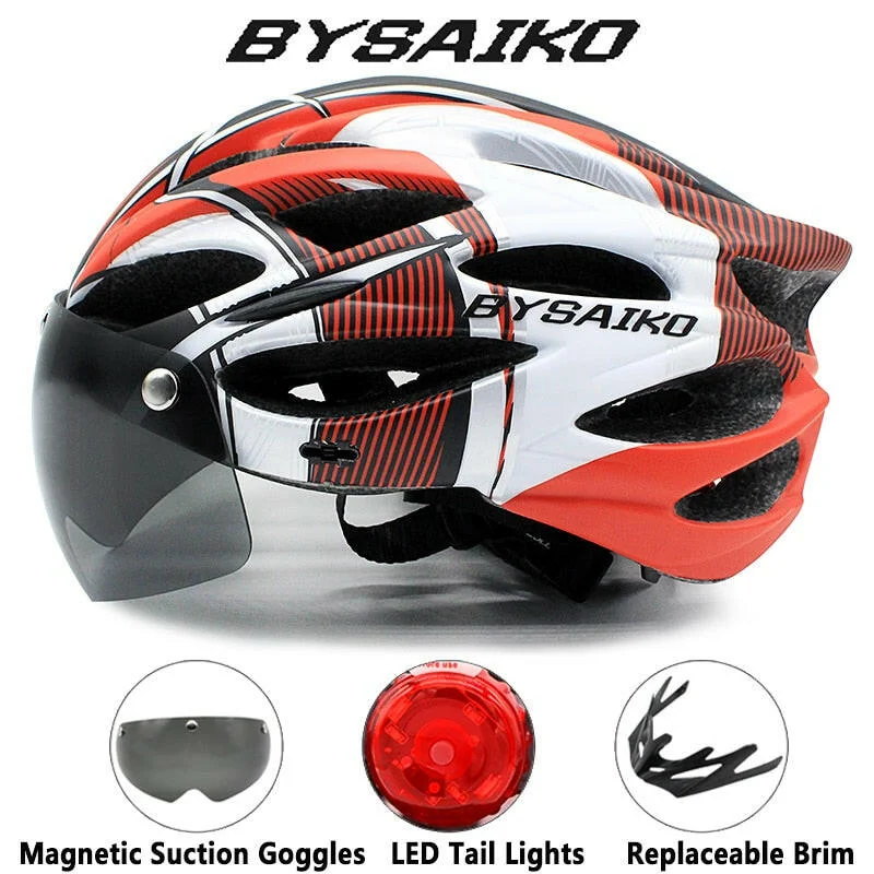 Cycling Helmet Man Women LED Rear Light Helmet Road Mountain Bike Helmet Riding Bicycle Helmet With Removable Lens Goggles