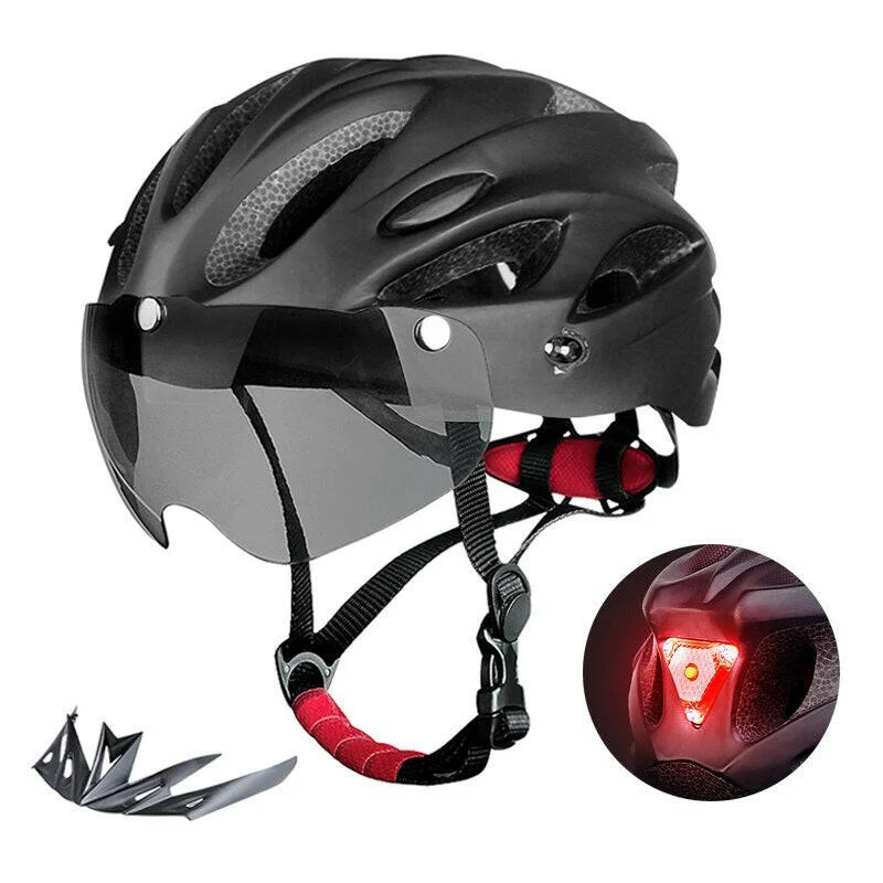 Bike Helmet with LED Tail Light Adult Cycling Helmet Fit 58-62cm Lightweight Breathable Colorful Bicycle Helmets Accessories