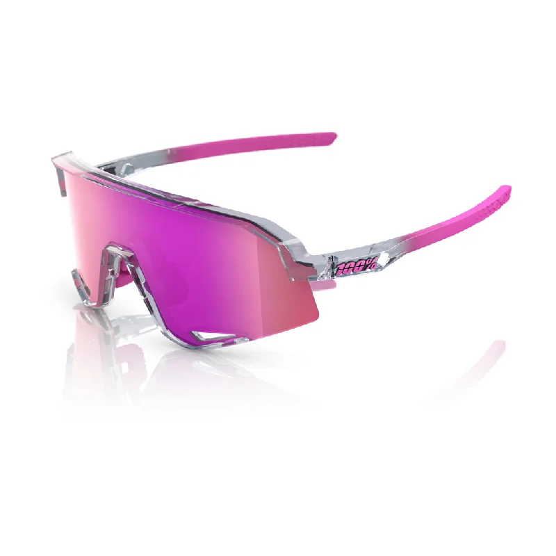 100% SLENDALE Cycling Sunglasses - Polished Translucent Grey - Purple Mirror