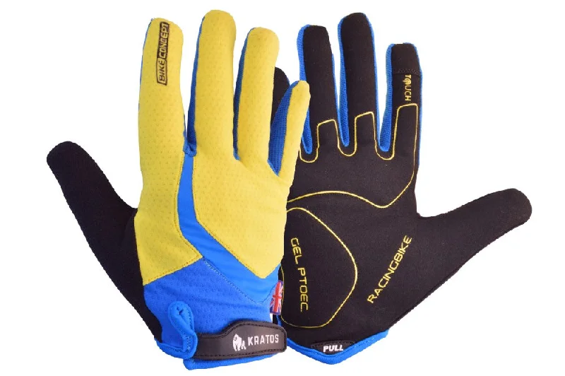 Enduro MTB Full Finger Cycling Gloves For Women & Men Anti-Slip Yellow Bluw