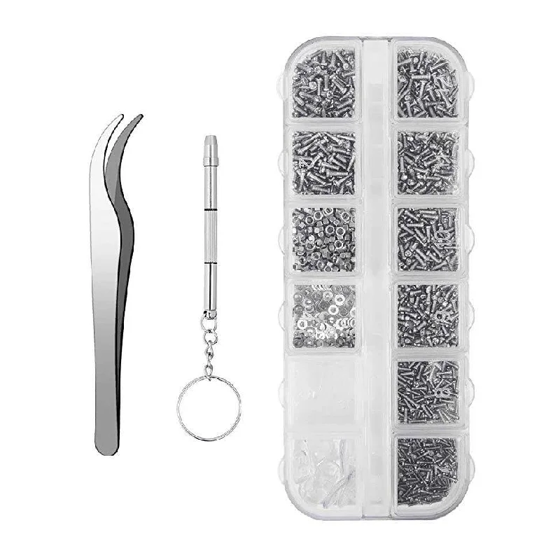 Sunglasses Eyeglasses Repair Kit 1100PCS Tiny Stainless Steel Screws and 5 Pairs Nose Pads with Micro Screwdriver Tweezer for Watch Clock Spectacle Eyewear Repair