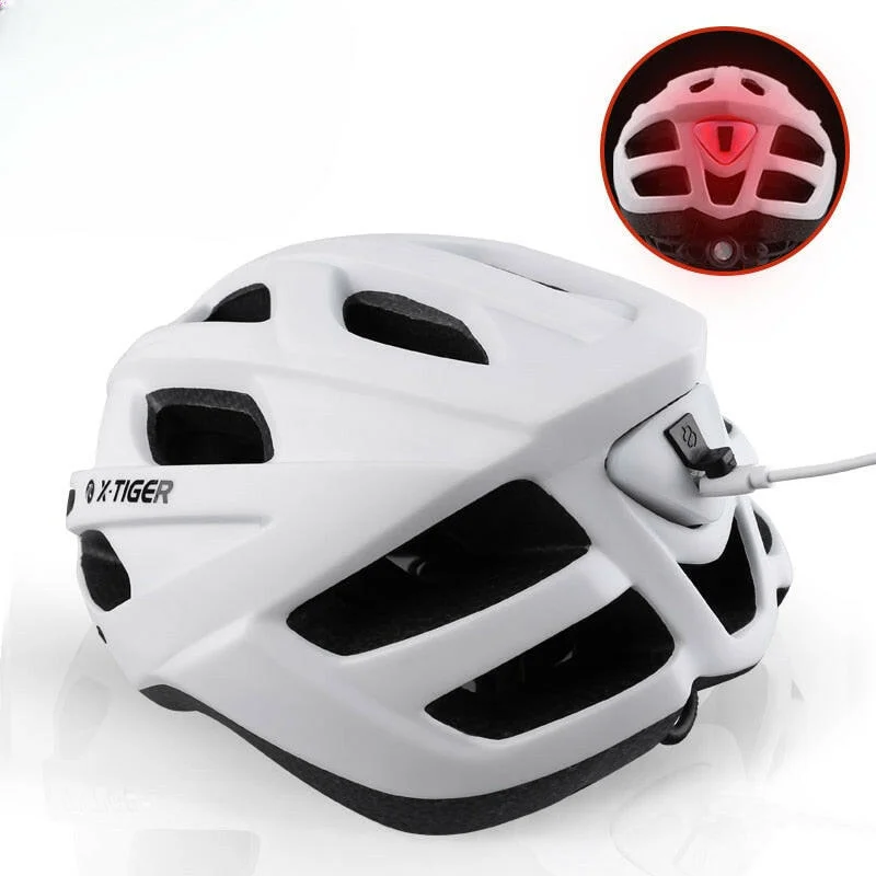 X-TIGER Cycling Helmet Man Women LED Light Helmet Road Mountain Bike Helmet Bicycle Helmet Rechargeable Brim Design Helmet