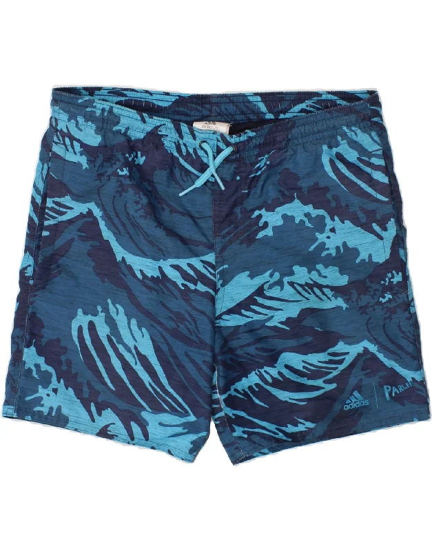 ADIDAS Boys Abstract Pattern Swimming Shorts 9-10 Years Blue Polyester