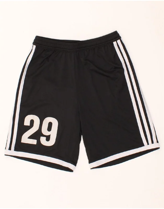 ADIDAS Boys Climalite Graphic Sport Shorts 13-14 Years Black Polyester