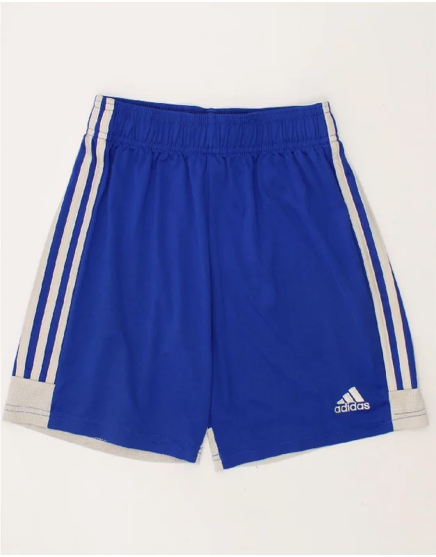 ADIDAS Boys Climalite Sport Shorts 11-12 Years Blue Colourblock Polyester