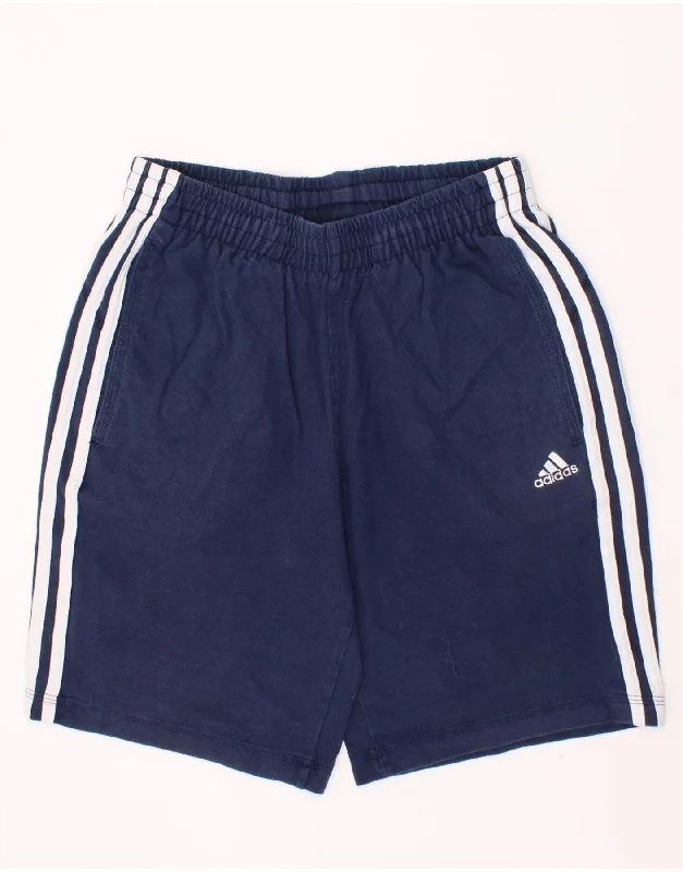 ADIDAS Boys Climalite Sport Shorts 13-14 Years Navy Blue Cotton