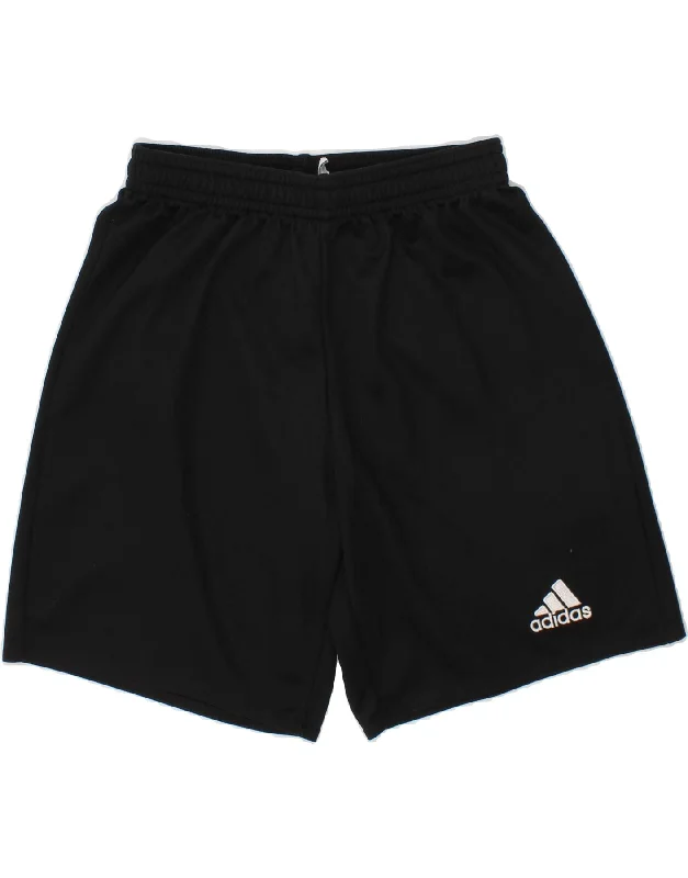 ADIDAS Boys Climalite Sport Shorts 9-10 Years Black Polyester