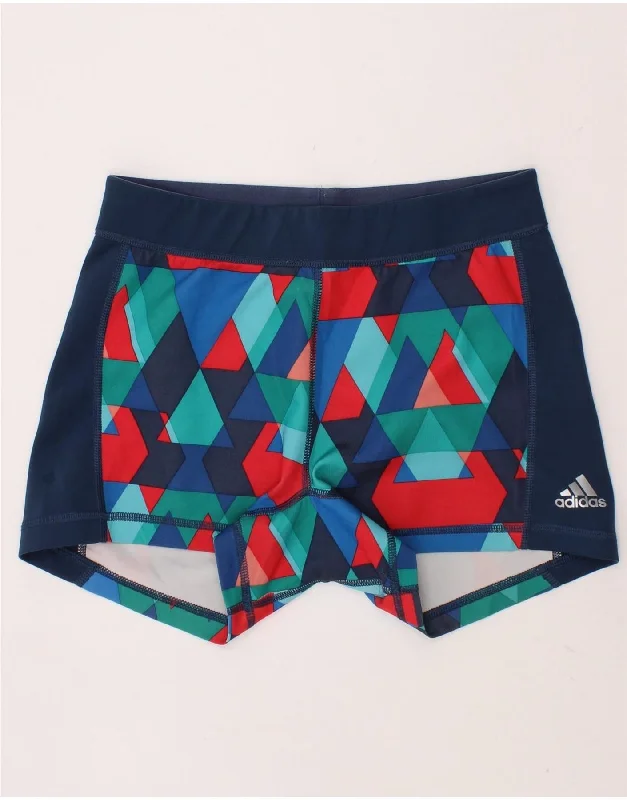 ADIDAS Boys Climalite Sport Shorts 9-10 Years Navy Blue Geometric