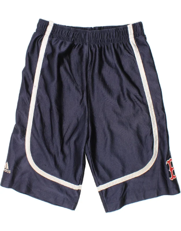 ADIDAS Boys Graphic Sport Shorts 7-8 Years Small Navy Blue Polyester