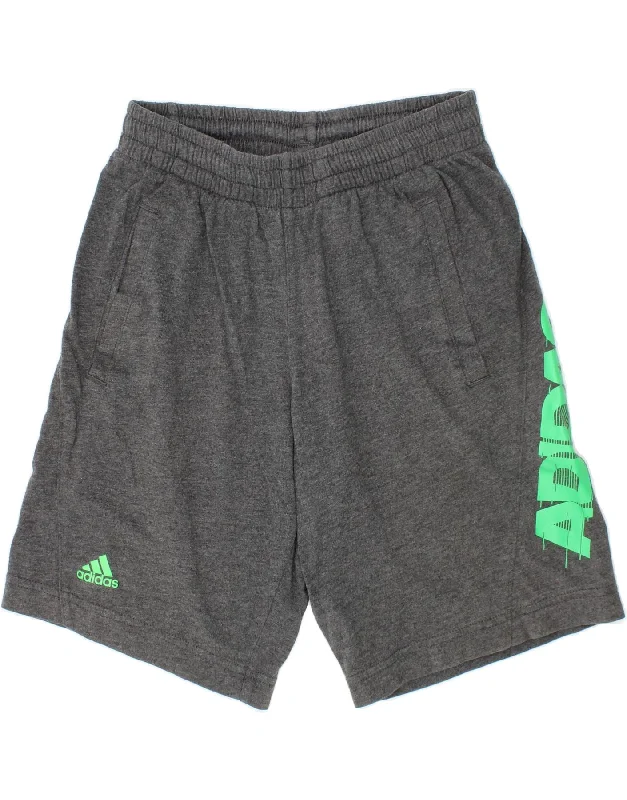 ADIDAS Boys Graphic Sport Shorts 9-10 Years Grey Cotton