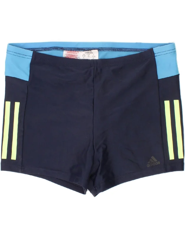 ADIDAS Boys Sport Shorts 15-16 Years Navy Blue Colourblock Nylon