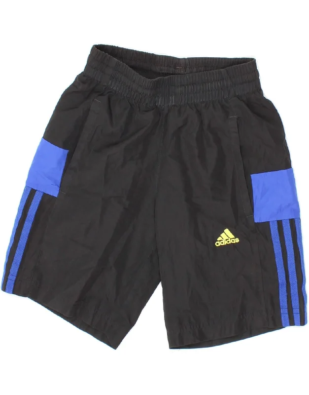 ADIDAS Boys Sport Shorts 7-8 Years Black Colourblock Polyester