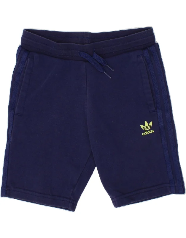 ADIDAS Boys Sport Shorts 7-8 Years Navy Blue Cotton