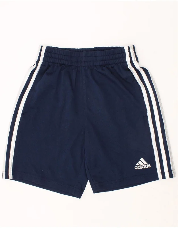 ADIDAS Boys Sport Shorts 7-8 Years Small Navy Blue Polyester