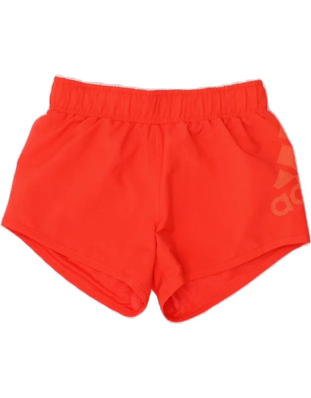 ADIDAS Girls Climalite Graphic Sport Shorts 7-8 Years Red Polyester