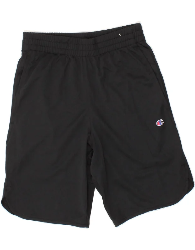 CHAMPION Boys Graphic Sport Shorts 10-11 Years Black Polyester