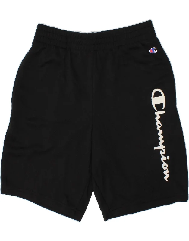 CHAMPION Boys Graphic Sport Shorts 10-11 Years Black Polyester