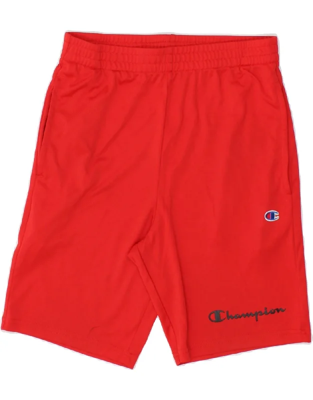 CHAMPION Boys Graphic Sport Shorts 11-12 Years Large Red Polyester