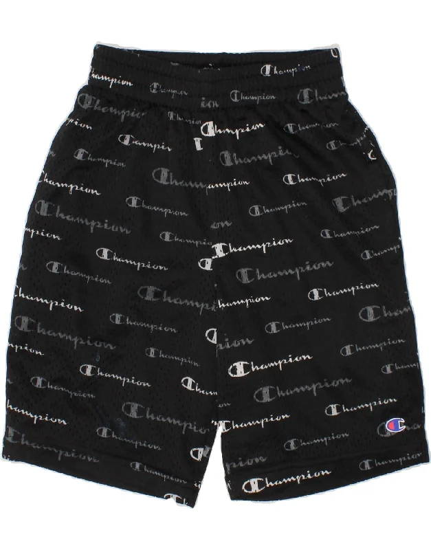 CHAMPION Boys Graphic Sport Shorts 7-8 Years Black Polyester