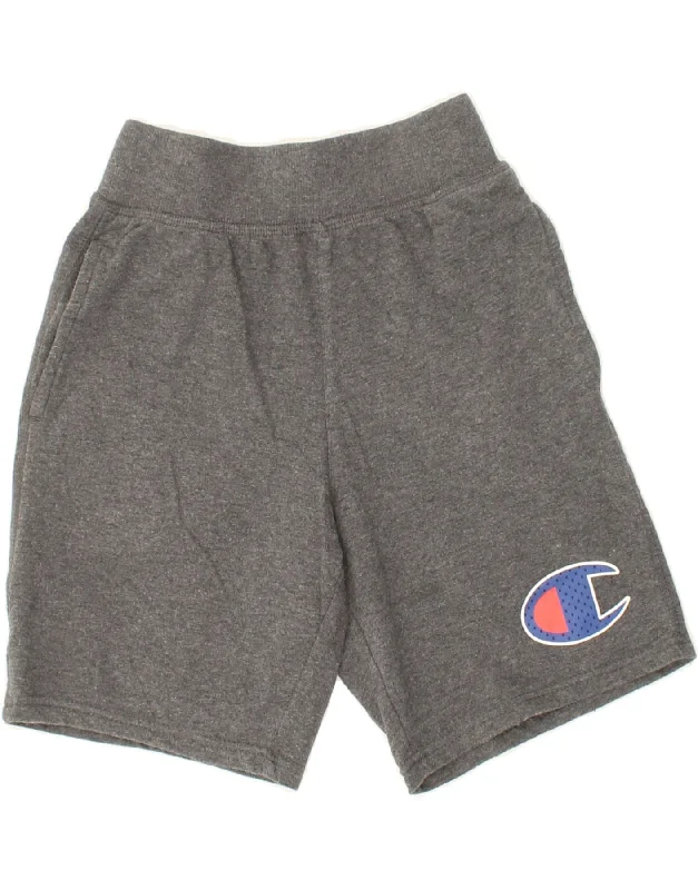 CHAMPION Boys Graphic Sport Shorts 9-10 Years Medium Grey Cotton