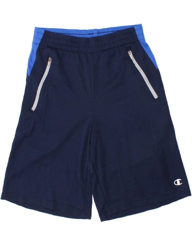 CHAMPION Boys Sport Shorts 10-11 Years Navy Blue Colourblock Polyester