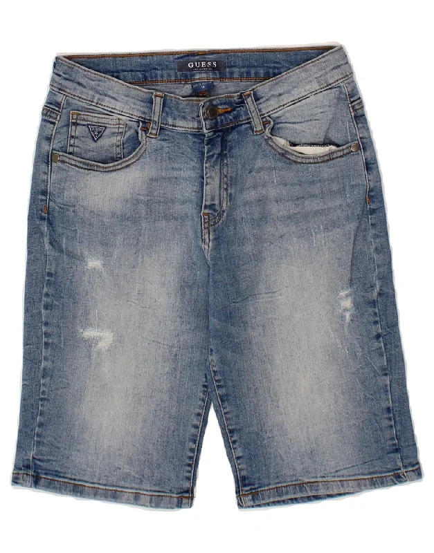 GUESS Boys Distressed Denim Shorts 13-14 Years W28 Blue Cotton