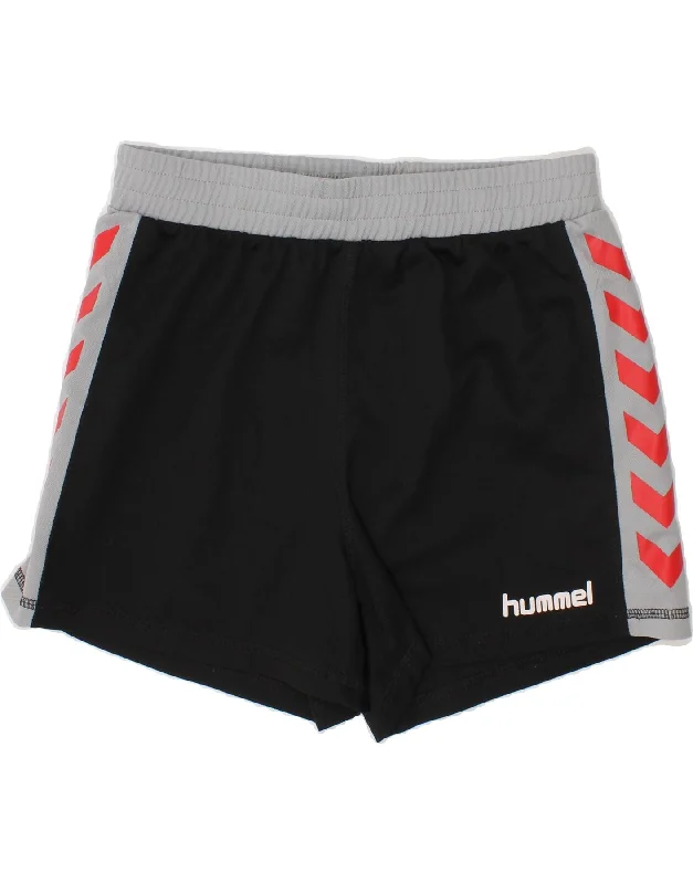 HUMMEL Boys Graphic Sport Shorts 13-14 Years Black Colourblock Polyester