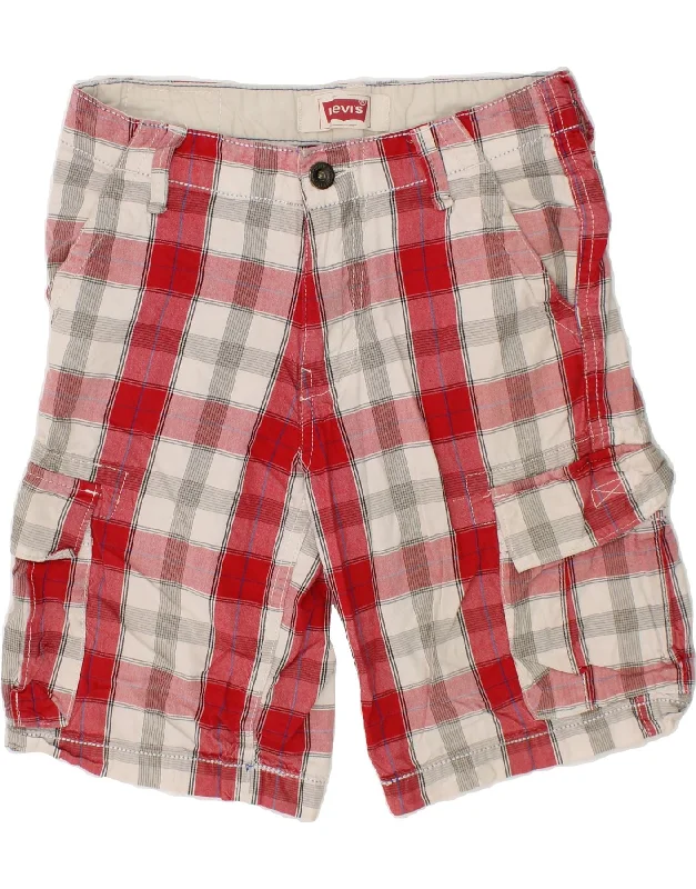 LEVI'S Boys Cargo Shorts 9-10 Years W26 Red Check Cotton