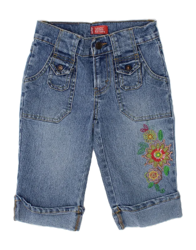 LEVI'S Girls Denim Shorts 6-7 Years W22 Blue Floral Ramie