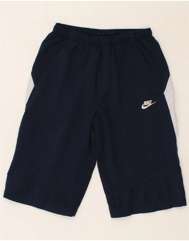 NIKE Boys Bermuda Sport Shorts 12-13 Years Large Navy Blue Polyester