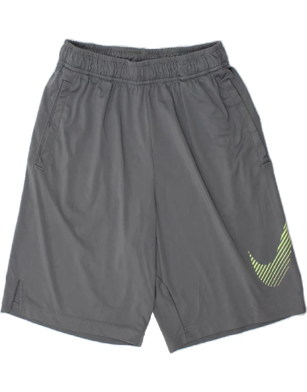 NIKE Boys Dri Fit Graphic Sport Shorts 12-13 Years Large Grey Polyester