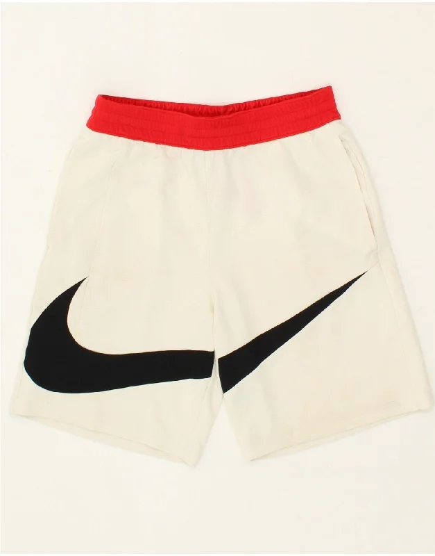 NIKE Boys Dri Fit Graphic Sport Shorts 12-13 Years Large White Polyester