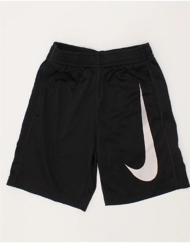 NIKE Boys Dri Fit Graphic Sport Shorts 4-5 Years Small Black Polyester