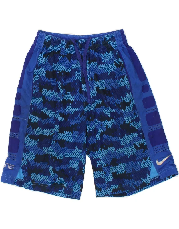 NIKE Boys Dri Fit Sport Shorts 12-13 Years Large Blue Camouflage Polyester