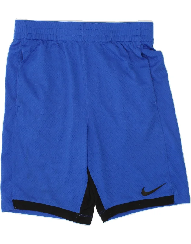 NIKE Boys Dri Fit Sport Shorts 12-13 Years Large Blue Polyester