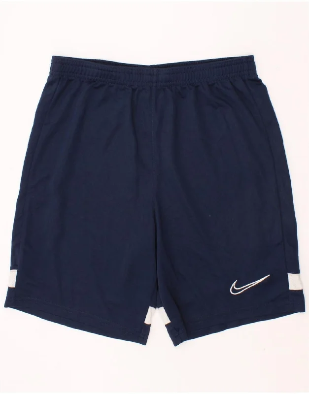 NIKE Boys Dri Fit Sport Shorts 12-13 Years Large Navy Blue Polyester