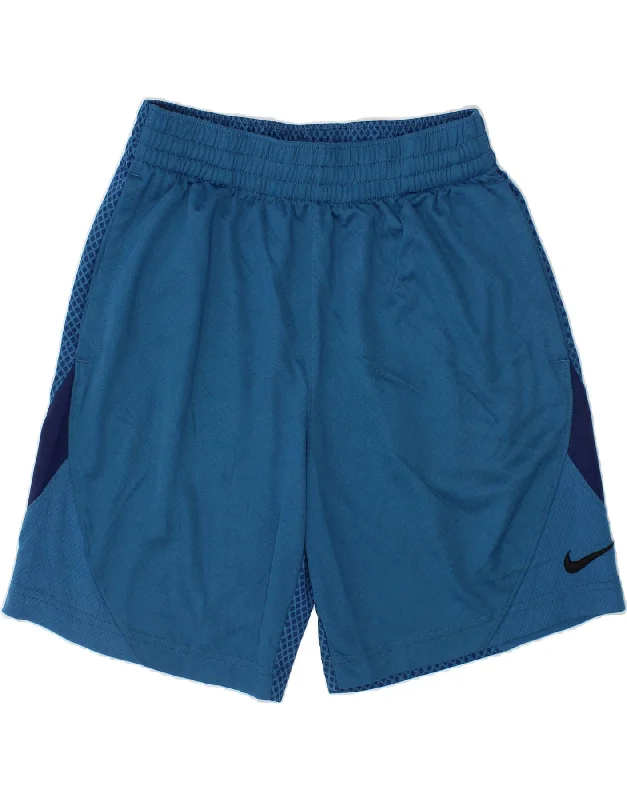 NIKE Boys Dri Fit Sport Shorts 8-9 Years Small Blue Colourblock Polyester