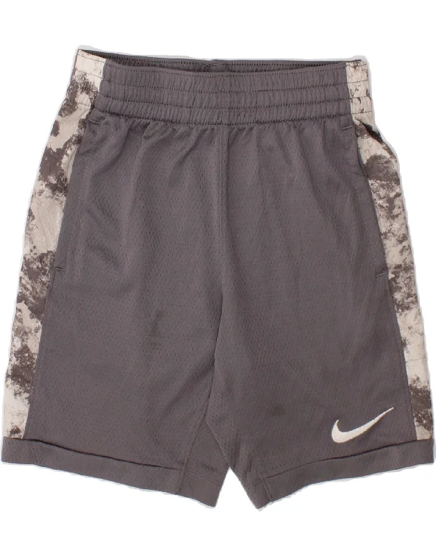 NIKE Boys Dri Fit Sport Shorts 8-9 Years Small Grey Colourblock Polyester