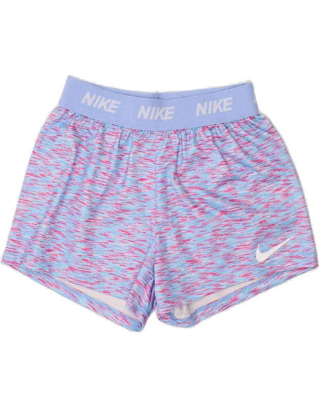 NIKE Girls Dri Fit Graphic Sport Shorts 6-7 Years Blue Flecked