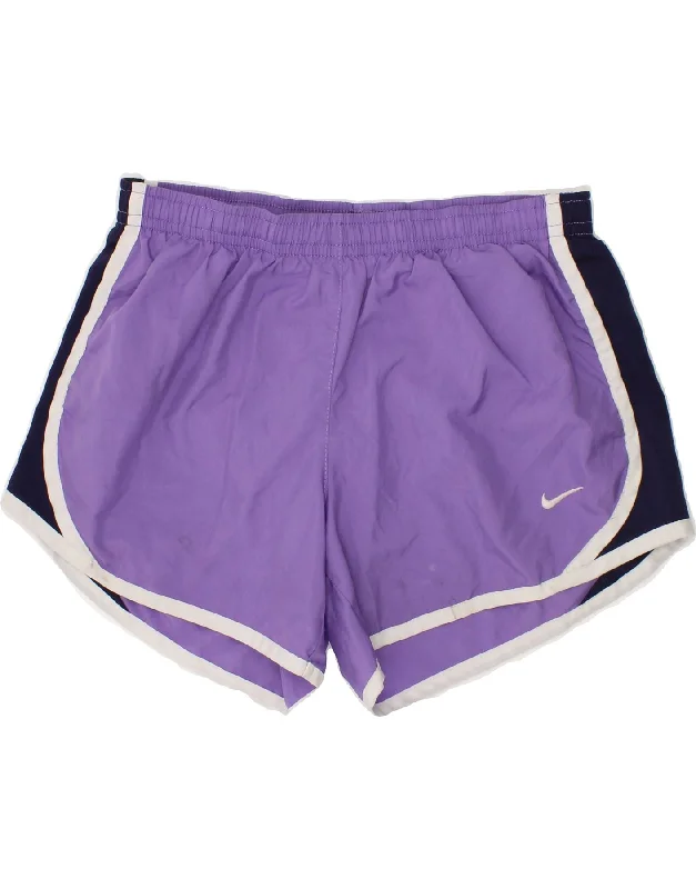 NIKE Girls Dri Fit Sport Shorts 10-11 Years Medium Purple Colourblock