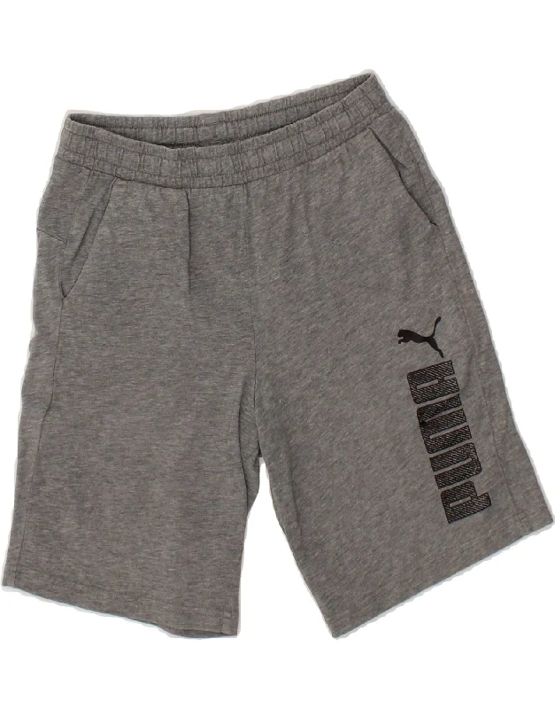 PUMA Boys Graphic Sport Shorts 11-12 Years Large Grey Cotton