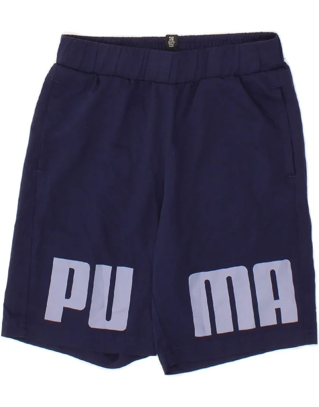 PUMA Boys Graphic Sport Shorts 9-10 Years Navy Blue Polyester