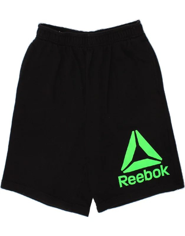 REEBOK Boys Graphic Sport Shorts 10-11 Years Large Black Cotton